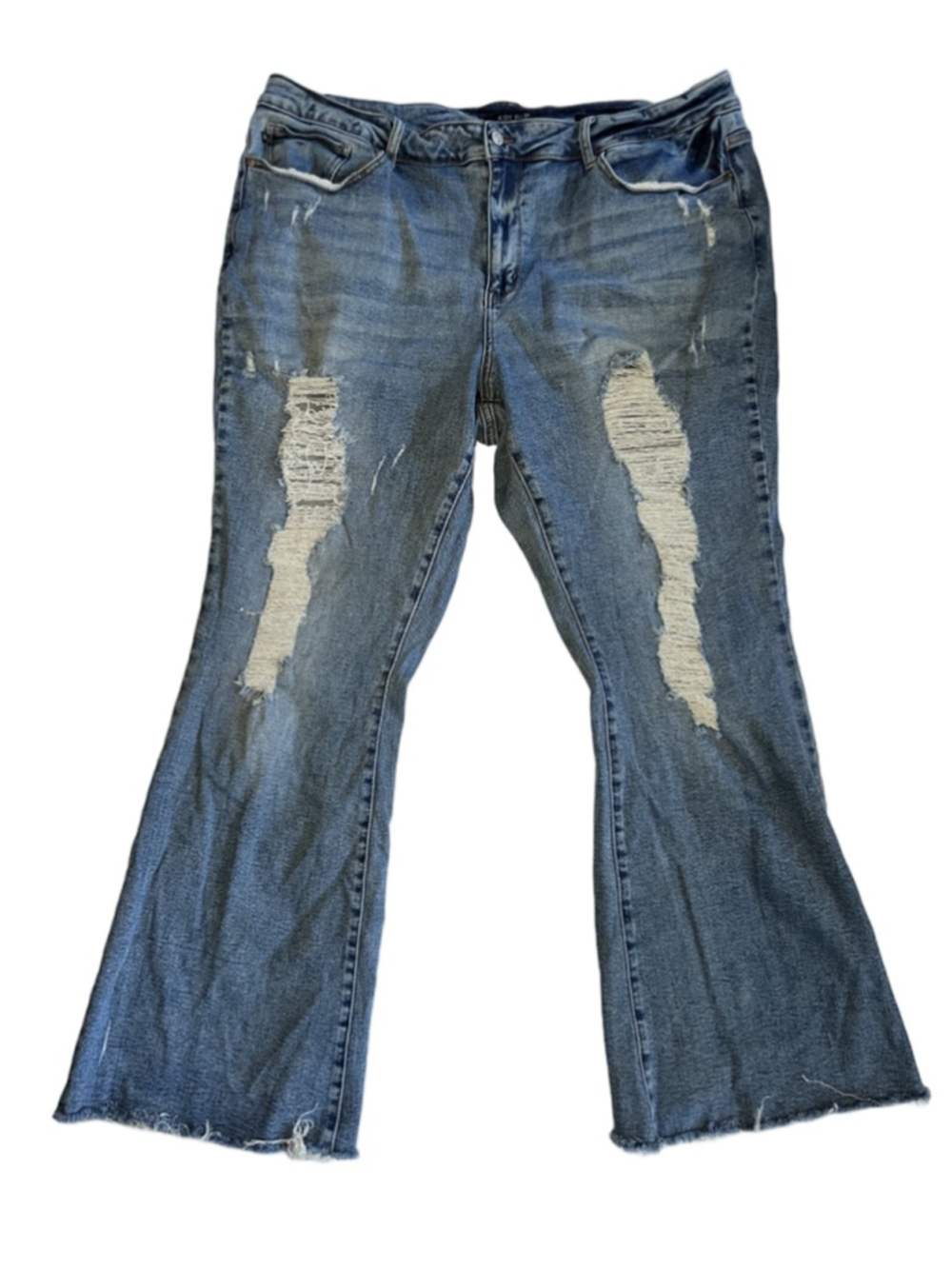 Judy Blue Heavy Destroy High Rise Flare Jeans Distressed Raw Hem JB88457 Sz 24W